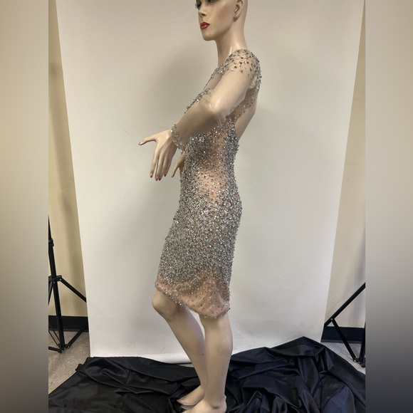 Terani fully beaded illusion long sleeves open back dressy dress - Picture 8 of 11